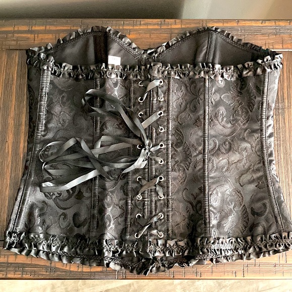 SHEIN Corset, black with ribbon ties and metal front hooks size 0X - Picture 2 of 4